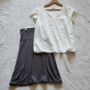 OLD NAVY BUNDLE - White Short Sleeve Embroidered  Cotton Top and Gray Knit Skirt